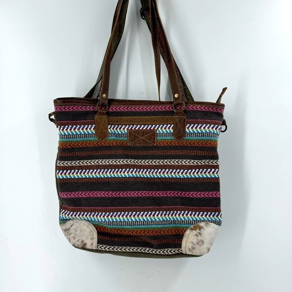 Myra Braided Shoulder bag W / Cowhide , Cotton and Leather. beautifully made - Picture 6 of 10